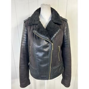 Michael Kors Black Faux Shearling 100% Genuine Leather Moto Jacket Size S
